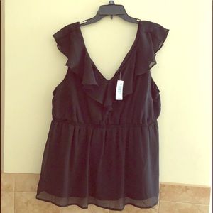 Black v neck flutter sleeves